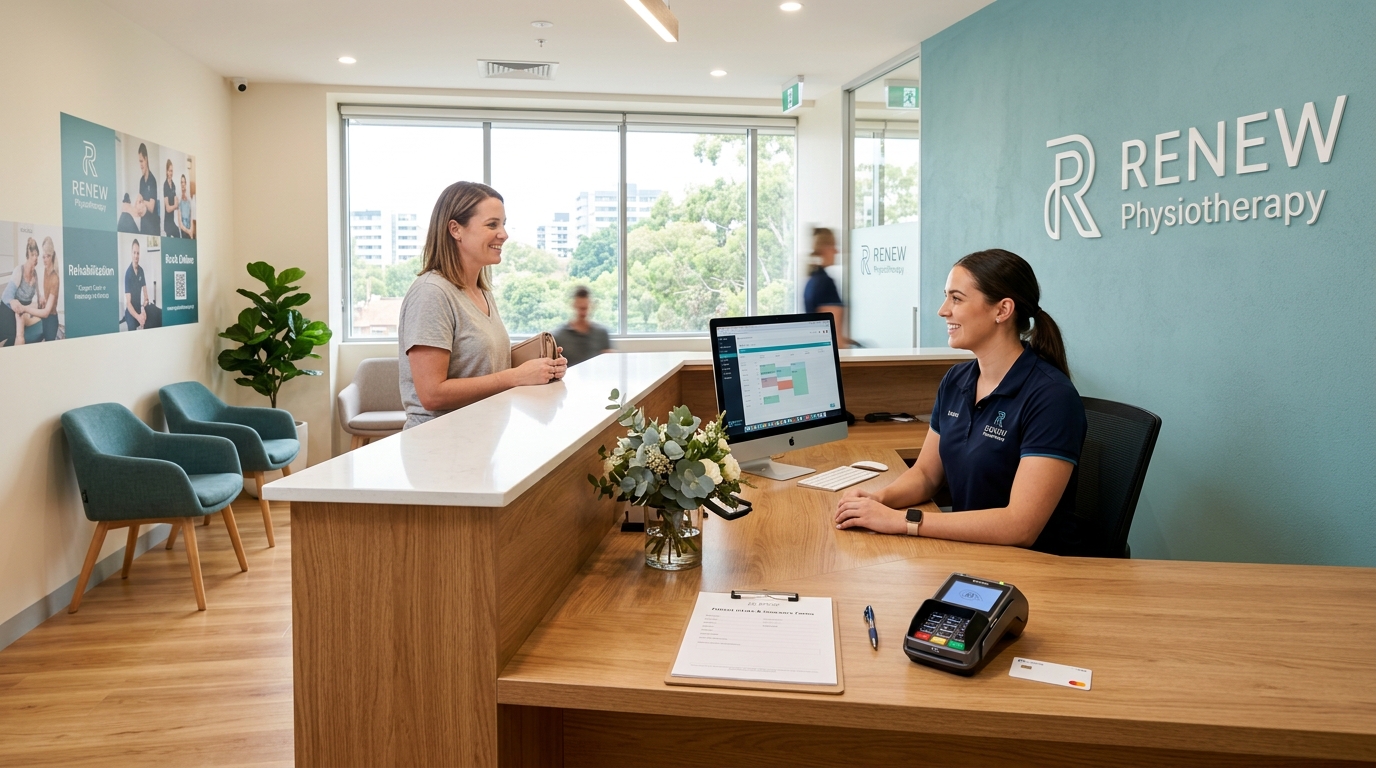 Painel de acordos e convenções de saúde numa clínica de fisioterapia