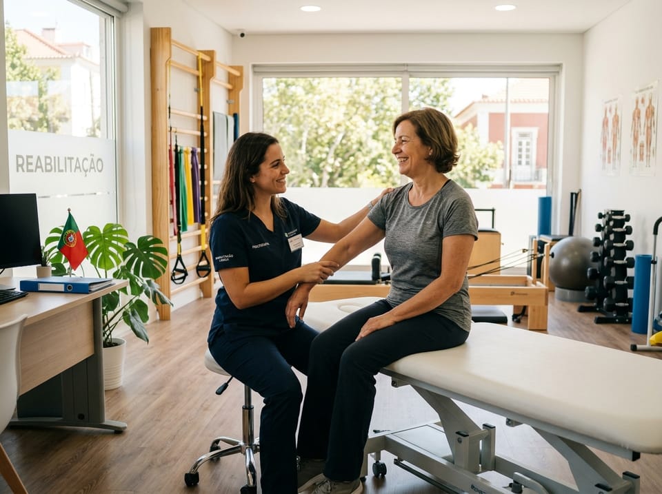 Consulta e avaliação de fisioterapia numa clínica em Portugal